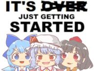 cirno embodiment_of_scarlet_devil english fairy fang forward_facing meme mountain_of_faith phantasmagoria_of_flower_view remilia_scarlet shameimaru_aya wings // 500x382 // 161.7KB