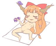 eyes_closed full_bodied gourd ibuki_suika immaterial_and_missing_power naked nsfw towel wtf // 1273x1047 // 48.2KB