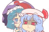 alternate_headwear angry blood embodiment_of_scarlet_devil frowning glasses maid nose_bleed ominous remilia_scarlet suggestive tatara_kogasa ten_desires undefined_fantastic_object wholesome wtf // 990x650 // 39.3KB