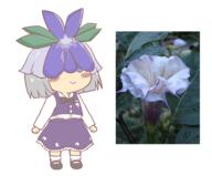 alternate_headwear eggplant flower food full_bodied kasen-chan_thread konpaku_youmu perfect_cherry_blossom plant real_life unfinished_dream_of_all_living_ghost vegetable yomotsu_hisami // 1393x1150 // 818.6KB