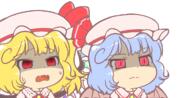 angry bruh disgusted embodiment_of_scarlet_devil fangs flandre_scarlet frowning ominous remilia_scarlet shocked sisters sweating // 1200x610 // 52.7KB