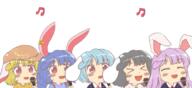 bunny eyes_closed imperishable_night inaba_tewi instrument legacy_of_lunatic_kingdom microphone rabbit reisen ringo seiran silent_sinner_in_blue singing wholesome // 800x368 // 300.7KB