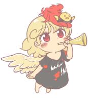 alternate_outfit chicken full_bodied instrument niwatari_kutaka trumpet wily_beast_and_weakest_creature wings // 831x924 // 220.3KB