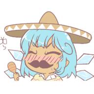 cirno embodiment_of_scarlet_devil eyes_closed facial_hair fairy funny maracas mexican poncho sweating tagme wings // 768x768 // 62.6KB