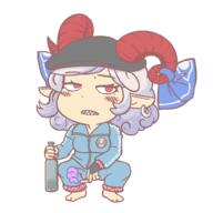 alcohol alternate_headwear alternate_outfit ears fangs full_bodied goukyou_ibun meme russia squatting toutetsu_yuuma vodka // 1000x1000 // 41.1KB