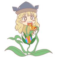 ears eating food hidden_star_in_four_seasons matara_okina pizza plant star_eyes wholesome // 1300x1300 // 126.6KB