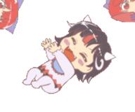animated baby double_dealing_character eyes_closed fangs happy horns kijin_seija sekibanki wholesome // 200x167 // 53.4KB