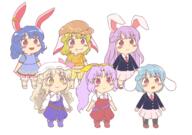 full_bodied imperishable_night legacy_of_lunatic_kingdom many_gyate reisen_udongein_inaba ringo seiran silent_sinner_in_blue watatsuki_no_toyohime watatsuki_no_yorihime // 2700x1900 // 209.0KB