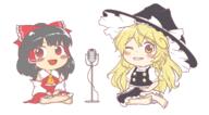 detailed ears feet full_bodied hakurei_reimu instrument kirisame_marisa microphone wholesome winking // 1853x1021 // 47.9KB