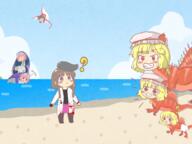 baby beach blood dino embodiment_of_scarlet_devil flandre_scarlet full_bodied hakurei_reimu hidden_star_in_four_seasons lotus_eaters mini_gyate monster_hunter nishida_satono ocean okunoda_miyoi pterodactyl sukusuku_hakutaku tempura thinking whale // 1921x1440 // 2.0MB