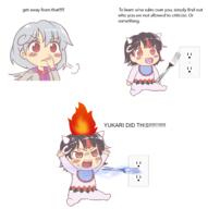 angry baby double_dealing_character english fire fork full_bodied funny horns kijin_seija kishin_sagume legacy_of_lunatic_kingdom meme screaming utensil wtf // 1489x1500 // 579.4KB
