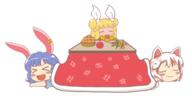 apple dino eyes_closed food fruit happy kotatsu legacy_of_lunatic_kingdom seiran sleeping tangerine wholesome // 2600x1300 // 728.4KB