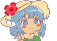 alternate_headwear breasts double_dealing_character flower peace_symbol plant sunhat tan_lines tanned tanned_skin wakasagihime // 800x580 // 36.6KB