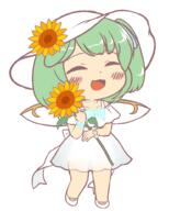 alternate_headwear alternate_outfit daiyousei detailed embodiment_of_scarlet_devil eyes_closed fairy full_bodied happy plant sundress sunflower sunhat wholesome wings // 800x1000 // 119.9KB
