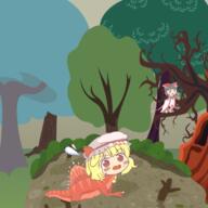 dino embodiment_of_scarlet_devil flandre_scarlet hakurei_reimu pterodactyl sad shocked sweating // 2048x2048 // 2.1MB