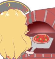 behind_facing cooking food junko legacy_of_lunatic_kingdom oven pizza // 400x430 // 46.3KB