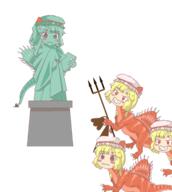 angry book dino embodiment_of_scarlet_devil flandre_scarlet ladder pitchfork statue statue_of_liberty // 2745x3059 // 1.8MB