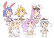 alternate_headwear full_bodied imperishable_night legacy_of_lunatic_kingdom many_gyate reisen_udongein_inaba ringo seiran silent_sinner_in_blue sisters watatsuki_no_toyohime watatsuki_no_yorihime // 2700x1900 // 284.0KB