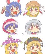 clownpiece doremy_sweet eating junko kishin_sagume legacy_of_lunatic_kingdom lowres many_gyate ringo seiran weapon wings // 506x606 // 42.4KB