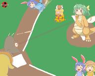 baseball_bat daiyousei dino dragonite embodiment_of_scarlet_devil fairy joutouguu_mayumi legacy_of_lunatic_kingdom mayumadillo ringo seiran sports violence wily_beast_and_weakest_creature wings // 2000x1600 // 821.0KB