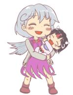 baby crying double_dealing_character ears eyes_closed full_bodied happy horns kijin_seija kishin_sagume legacy_of_lunatic_kingdom wholesome // 350x450 // 93.9KB