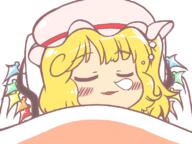 blanket embodiment_of_scarlet_devil fang flandre_scarlet sleeping snot wholesome // 800x600 // 34.0KB