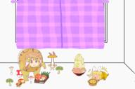 curtains dino eating food hybrid joutouguu_mayumi legacy_of_lunatic_kingdom mario mayumadillo meat mushroom nintendo ringo seiran wily_beast_and_weakest_creature wtf // 2078x1374 // 1.2MB