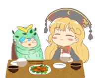 bug caterpillar chopsticks ears eating eternity_larva eyes_closed hidden_star_in_four_seasons junko legacy_of_lunatic_kingdom rice salad utensils wholesome // 450x371 // 151.0KB